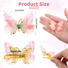 18 Pcs Butterfly Hair Clips Rhinestone Realistic Butterfly Metal Hair Clips Y2K Glitter Hairs Jaw Clip Stylish Cute Headwear Gifts Kawaii Small Hairs Accessories for Women Girls