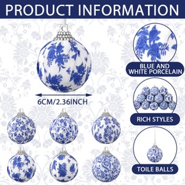 Liliful 24 Pcs Chinoiserie Christmas Ornaments Blue and White Chinoiserie Omament Blue Christmas Hanging Omament for Small Xmas Tree Decoration Wedding Holiday Party Yard Home Supplies