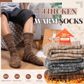 AMENLAN Merino Wool Boot Socks Thermal Winter Ski Thick Warm Hiking Socks for Women Men 3 Pairs (Grey Brown,Medium)