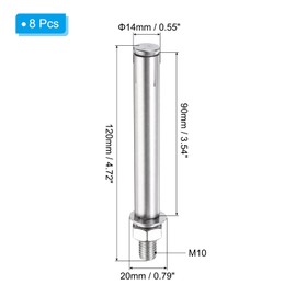 PATIKIL M10 x 120mm Expansion Bolts, 8Pcs 304 Stainless Steel Expansion Screw Bolts Sleeve Anchoring Fastener for Wall Concrete Brick Wall Drywall Air Conditioner, Silver