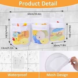 Niuoppy Large Bath Toy Organizer, Quick Drying Mesh Baby Bath Toy Storage, 60cm Bathroom Storage Net with 3 Compartment (White)