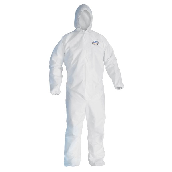 Kleenguard A20 Breathable Particle Protection Hooded Coveralls (49114), REFLEX Design, Zip Front, Elastic Wrists & Ankles, White, XL, 24 / Case
