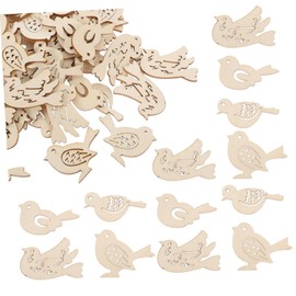 TOPBATHY 50pcs Wooden Bird Pendant Mini Ornaments Crafts Unfinished Blank Bird Tags Christmas Bird Wood Slice Wooden Angel Wings for Crafts Wooden Embellishments Garnish Christmas Tree