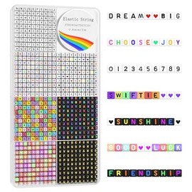Redtwo 1200 Pcs Letter Beads Kit, 6 Styles of Colorful Square Alphabet Beads, Number Beads Heart Beads and a Roll of Elastic String for DIY Jewelry and Bracelet Making