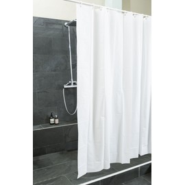 GOODS+GADGETS Duschvorhang Badewannen-Vorhang; Wasserdichter, Waschbarer Anti-Schimmel Badvorhang aus 100% Polyester für Badewanne & Duschwanne; Weißer Zeitloser Dusch-Vorhang (Weiß)