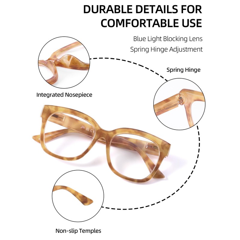 JM Blue Light Filter Glasses Women Men Oversized Large Square