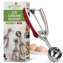 Spring Chef Red Medium 1.7 Tbsp Cookie Scoop for Baking - Stainless Steel #40 Melon Baller Scoop with Trigger Release - Multifunctional Food Scooper for Kitchen - Dishwasher Safe Cookie Baller