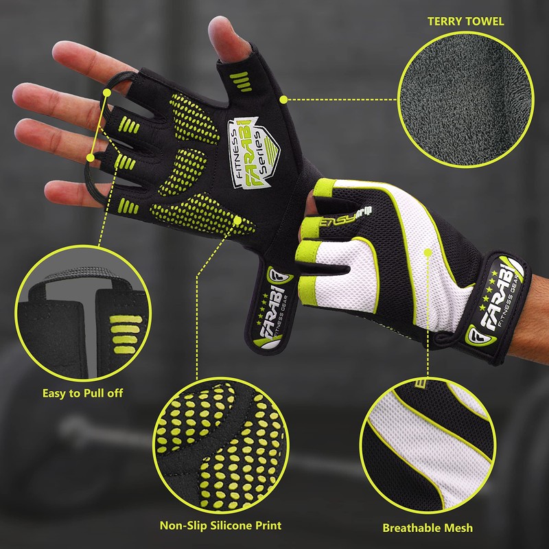 Farabi Weight Lifting Fitness Gym Gloves Powerlifting Training Pair (Green,