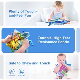 Joyfia Baby Books Toys, Touch and Feel Crinkle Cloth Books for 0-12 Months Infants, Newborns, Toddlers Early Development Sensory Stroller Toys, Boys Girls Shower Gifts (Garden & Marine Tails-2 Books)