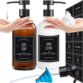 Foaming Soap Dispenser and Liquid Soap Dispenser, Dish Soap Dispenser for Kitchen,Hand Soap Dispenser Bathroom,Soap Dispenser with Pump,12 Waterproof Labels,Funnel,(16OZ)