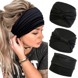 Wide Headbands for Women Black Stylish Head Wraps Multi Styles, Fashion Non Slip Head Bands for Women's Hair Thick Hairbands Extra Large African Sport Yoga Turban Headband Hair Accessories, 3 Packs