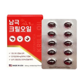 Antarctic krill oil 100% 500mg / 남극 크릴오일 100% 500mg x 60캡슐 인지질 280mg 오메가3 EPA+DHA 105mg 아스타잔틴 105cg 5가지 무첨가