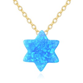 KECHO 14k Real Gold Blue Opal Star of David Pendant Necklace Good Luck Jewish Star Pendant Charm Jewelry for Men Women