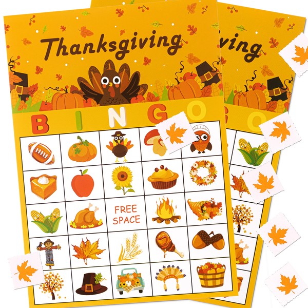 Geefuun 32 Players Thanksgiving Games Fall Bingo Cards for Party Supplies Decorations