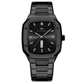 Cuadrado Reloj de Pulsera para Hombre de Acero Inoxidable con Reloj Hombre De Cuarzo Impermeable (Negro)