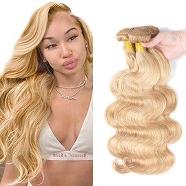 P27613 Bundle Highlight Body Wave Human Hair Bundles Two Tone Honey Blonde Mixed With Blonde Bundles Human Hair 16 18 20 Inch 613 Body Wave Bundle
