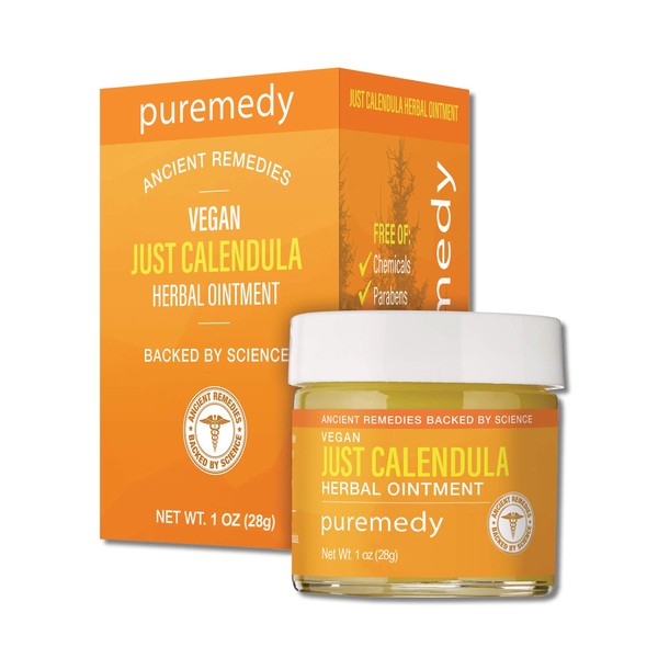 Puremedy Just Calendula Herbal Salve, All Natural Marigold Multi-Purpose Skin Ointment Soothes and Relieves Symptoms of Dry Skin, Minor Skin Irritations, Cuts, Scrapes, Vegan 1 oz. (Pack of 1)
