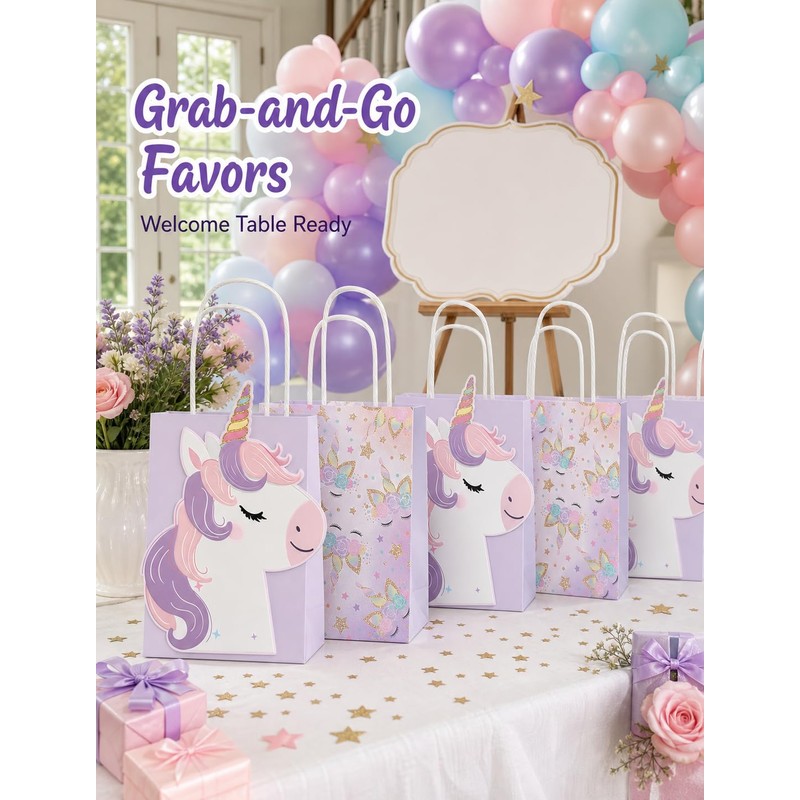 16 PCS Unicorn Party Favor Bags, Unicorn Birthday Gift Bags