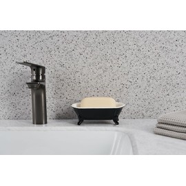 NEWHENGS 6.5" Ceramic Mini Decorative Clawfoot Bathtub Bar Soap Dish, Kitchen Sponge Holder and Shower Tray for Bathroom, 1 Pack(Black)