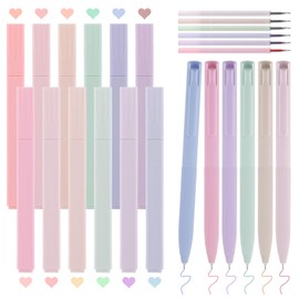 Highlighter Pastel Set of 24 Aesthetic Marker Pens and Gel Pens, Highlighter Pen Marker Pastel Assorted Colours, Aesthetic Pens 0.5 mm Fine Tip Colourful for School and Office Supplies