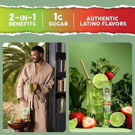 Salud 2-in-1 Greens Powder + Superfood Drink Mix Packets, 20+ Fruits and Veggies, Probiotics, Prebiotics, Supports Digestive Health, Bloating Relief, Vegan, Strawberry Lime (15 Servings)