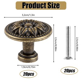 MIVIDE Pack of 20 Vintage Furniture Knobs, 30 mm, Antique Bronze Coloured Cabinet Knobs, Vintage Cabinet Handles, Round for Cupboard, Wardrobe, Furniture, Hardware