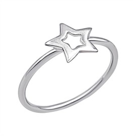 Silverly Sterling Silver Open Star Ring - 925 Solid Silver Stacking Rings for Women - Minimalist Simple Thin Band Design - Luxury Gift for Daughter - Cute Simple Celestial Jewellery Gift