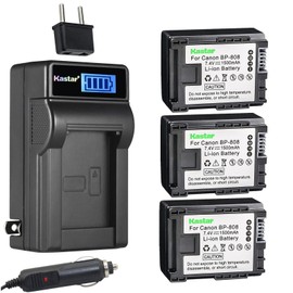 Kastar 3-Pack BP-808 Battery and LCD AC Charger Compatible with Canon VIXIA HF M32, VIXIA HF M36, VIXIA HF M300, VIXIA HF M301, VIXIA HF M306, VIXIA HF M40, VIXIA HF M41, VIXIA HF M46, VIXIA HF M400