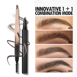 Microblading Eyebrow Pencil – Dual-Ended Eye Brow Pen for Women, Multifork Tip & Precise Nib for Natural Hair-Like Brows, Easy to Color, Waterproof, Last All Day, Includes Refill (#03 gray brown)
