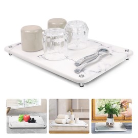 Stone Drying Mat for Kitchen Counter, Quick Dry Dish Drying Mat Super Absorbent Diatomaceous Earth Drying Mat, Non-Slip Heat Resistant for Dishes Cups Bottles 15.7x11.8 inch White Marble