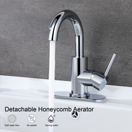 RKF Bar Sink Faucet Polished Chrome Single Hole Bathroom Sink Faucet Utility for Kitchen Small RV Campers Faucet 360° Bar Mixer Wet Bar Faucets Single Handle Prep Sink Faucet with Deck Plate & Hose