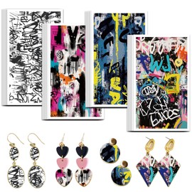 OLYCRAFT Graffiti Clay Transfer Paper 4 Design 24 Pcs Transfer Paper for Polymer Digital Letter Polymer Clay Transfer Sheets Painting Small Transfer Paper for Clay Earrings Jewelry Making