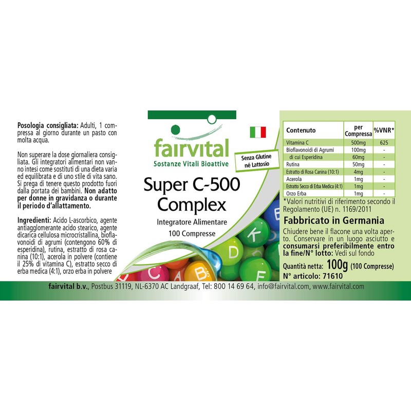 fairvital Super Vitamin C-500 Complex, 100 Tablets, with 500 mg