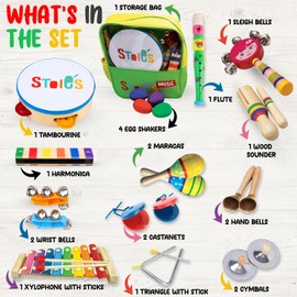STOIE'S 24 pcs Kids Musical Instruments Set Toddler Musical Instruments for Kids Music Toys Wooden Baby Instruments for Kids Ages 3-5 Montessori Toys