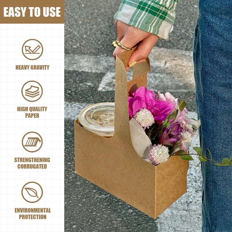 Thickened 2 Cup Disposable Drink Carrier for Delivery with Handle,15