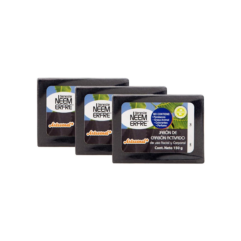 NEEM ERFRE Pack de 3 jabon de carbon activado 150g