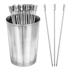 PATIKIL Stainless Steel Cocktail Toothpicks 4.4Inch, 24 Pack Cocktail Picks Reusable Cocktail Skewers with A Storage Cup for Drinks Family Gatherings Wedding Events Bars, Silver