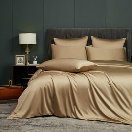 Luowei Summer Bed Linen 135 x 200 cm Bamboo Luxury Cooling Khaki Bed Linen Set Made of Bamboo Fibre Polyester Anti-Wrinkle Anti-Sweating Durable with Zip and 1 Pillowcase 80 x 80 cm