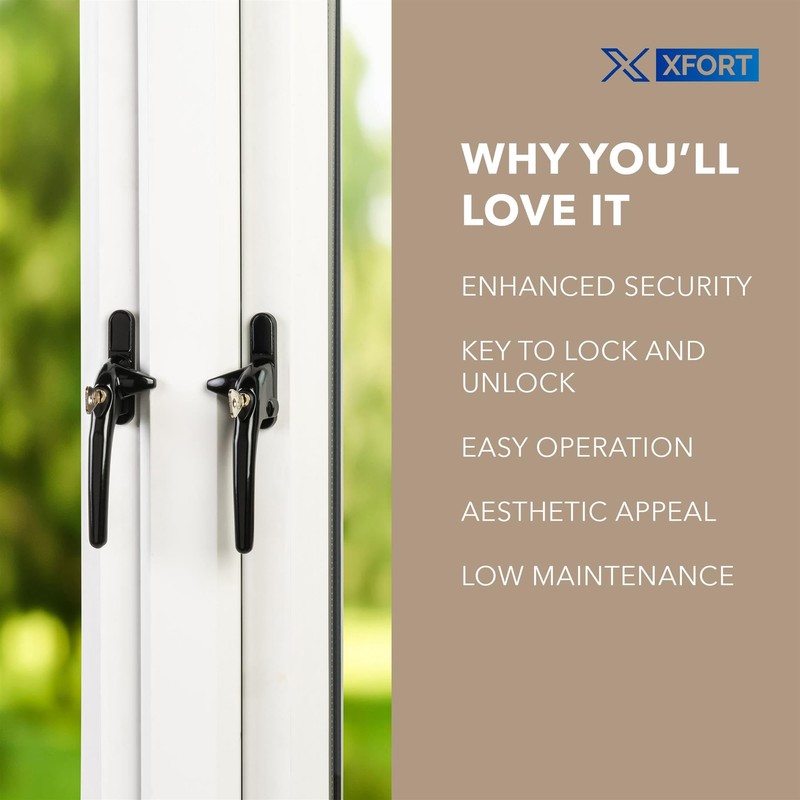 XFORT Locking Cockspur Window Handle Installation Kit in Black, Left