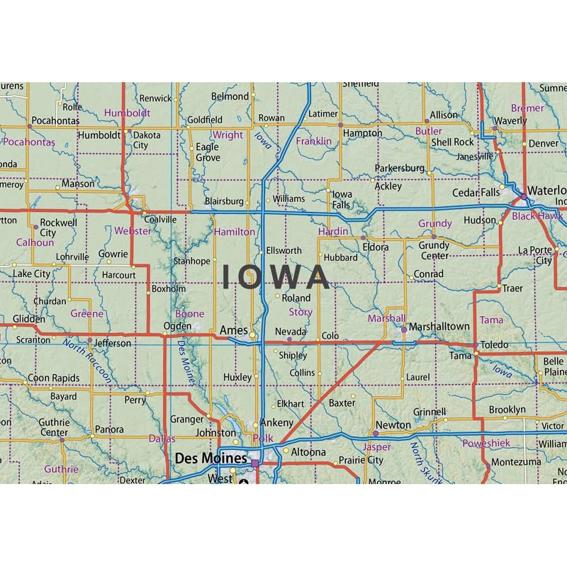 Minnesota and Iowa Physical Map - 23.3 x 16.5 Inches