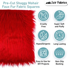 Ice Fabrics Faux Fur Fabric Squares - 10x10 Inches Pre-Cut Craft Fur - Shaggy Mohair Fabric for Costumes, Apparel, Rugs, Pillows, Decorations and More - Turquoise - 10"x10"