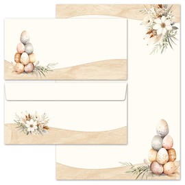 Letter Paper Set 20 Pieces Easter Post 10 Sheets Writing Paper + 10 Matching Envelopes without Window DIN A4 & DIN Long in Set Writing Paper with Envelope