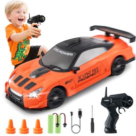 SANCO 1:24 RC Racing & Drift Car with LED Lights, 2.4GHz Remote Control Vehicle, Includes 2 Batteries & 2 Sets of Tires, Hobby Toy for Adults, Boys & Kids(Orange)