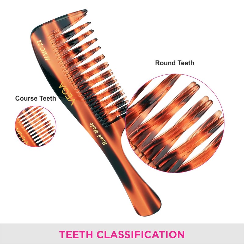 Vega Tortoise Shell with 2 Rows Detangling Comb, Brown