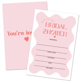 ZSHFMY Pink Wavy Bridal Shower Invitation, 25 Bridal Shower Invitations with Envelopes for Mr And Mrs Newlyweds, Fill-In Style Invitation Cards for Engagement Wedding Bride-To-Be Party -01