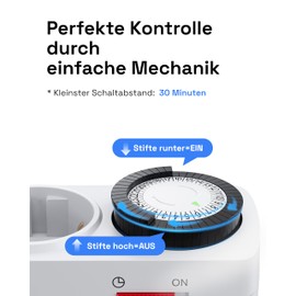 Mechanical Timer Socket, HBN Set of 2 Daily Timer Analogue Timer Socket for Indoor Use 24-Hour Program, 30 Min. Interval Timer, 16 A/3600 W