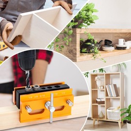 Samrira Self Centering Dowel Jig - Drill Jig for Straight Holes Doweling Jig Kit 5 Sizes of 1/4" 3/8" 5/16" 7/16" 1/2" with Bushings, Drill Bits, Dowel Centers