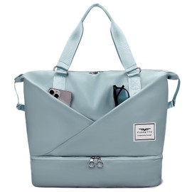 FIORETTO Womens Travel Bag Duffle Bag with Laptop Compartment, Water Resistant Gym Bag Weekend Bag Overnight Hospital Bag Holdall with Separated Shoes Compartment & Wet Pocket Sky Blue