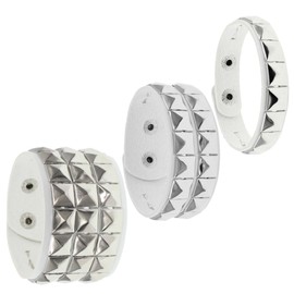 BaBakiak 3 Piece 80s Leather Studded Punk Bracelet, Rock Studded Leather Wristband for Men Women (White, One Size)
