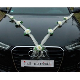 Autoschmuck Organza M garland with roses for bride and groom / wedding car decoration